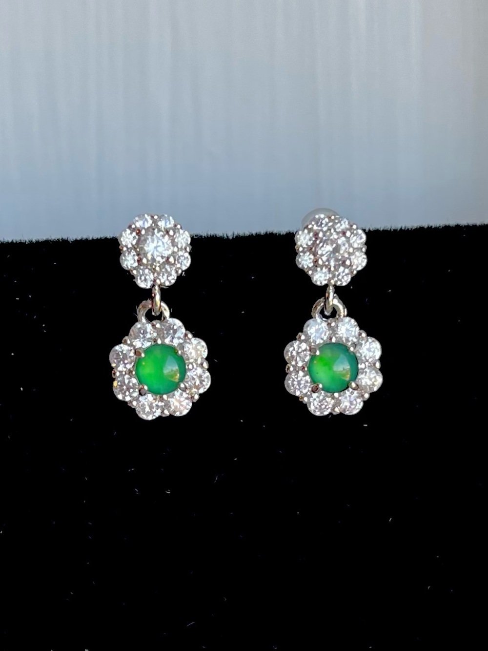 Silver Drop Earrings with Lab Created Emerald